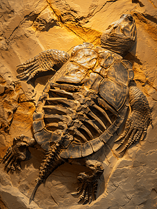 骨骼歪曲摄影照片_史前古动物龟骨骼化石
