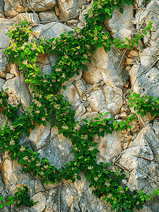 金银花药草摄影照片_西班牙一处岩壁上长满了金银花