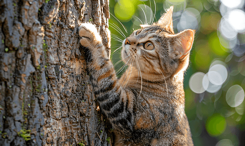 猫抓树干