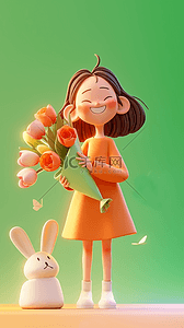 卡通3D教师节抱着花束的女老师背景