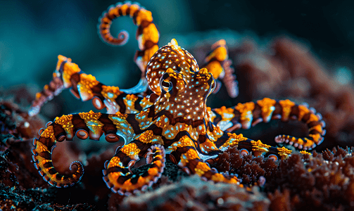 章鱼哥拉横幅摄影照片_巴厘岛海域的一只罕见拟态章鱼