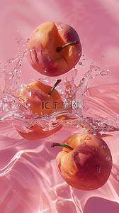 清凉冰爽水果冰块和水蜜桃背景