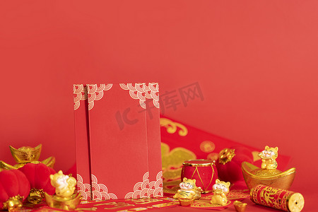 春节祝福背景摄影照片_创意红包新年祝福背景