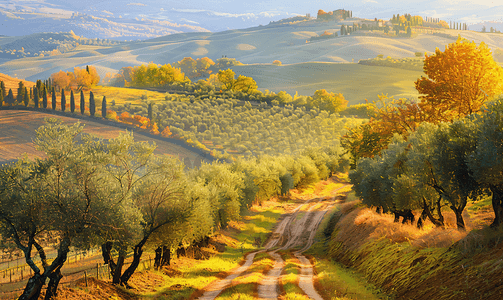 意大利托斯卡纳的橄榄树收获季节秋季