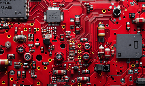 有红色电子元件的电子印刷电路板
