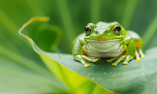 一只青蛙在树叶上休息
