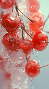 水果背景图片_夏天清凉冰爽冰晶新鲜水果樱桃背景