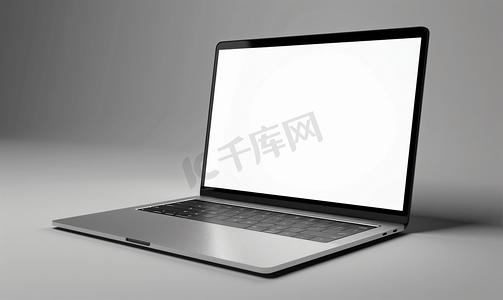 笔记本电脑模型空白屏幕灰色背景上隔离