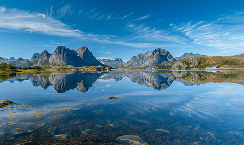 挪威罗弗敦群岛的山脉和风景