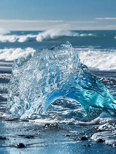 冰川湖摄影照片_杰古沙龙冰河湖附近的水晶冰洞