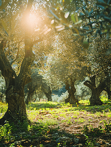 活动绿摄影照片_希腊科林斯山谷的橄榄树林被明媚的阳光照亮