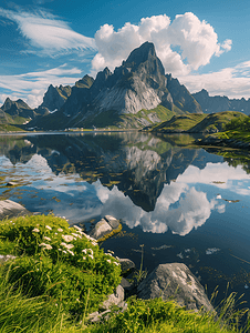 挪威山和罗弗敦群岛上的风景斯堪的纳维亚自然景观