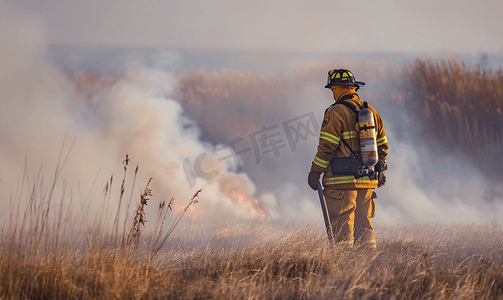 加拿大萨斯喀彻温省草地火灾中的消防员