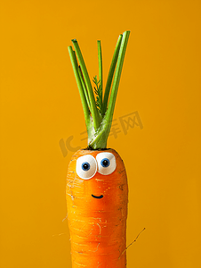 橙色背景蔬菜脸上有眼睛的胡萝卜