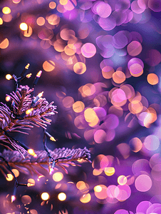 紫色模糊圣诞灯背景抽象灯不聚焦模糊光点黑色