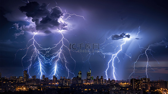 怒火闪电背景图片_城市上空天气天空雷雨闪电的背景