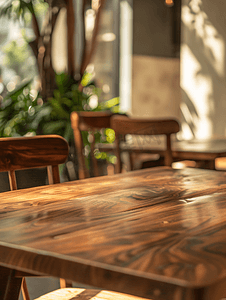 温暖奢华风格咖啡馆的红木桌面