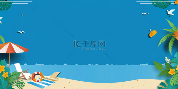 海边度假标签矢量背景图片_夏天简单沙滩度假扁平
