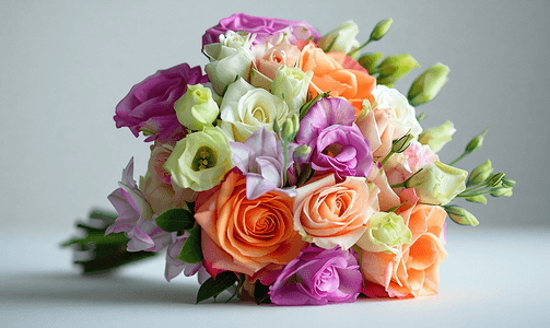 婚礼鲜花花束五颜六色的玫瑰和小苍兰爱