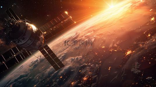 通信卫星组织背景图片_蓝色空间地球科技卫星光芒行星的背景