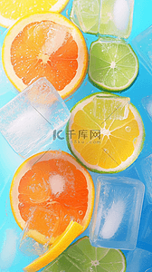 小柠檬水背景图片_夏天清凉鲜亮透明冰块柠檬背景