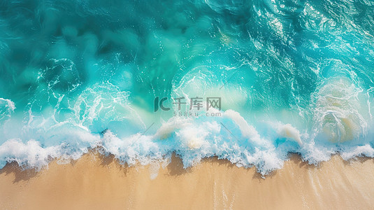 俯视拍摄海面海水翻滚沙滩场景的背景