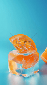清凉夏天清爽冰块里的橙子桔子背景