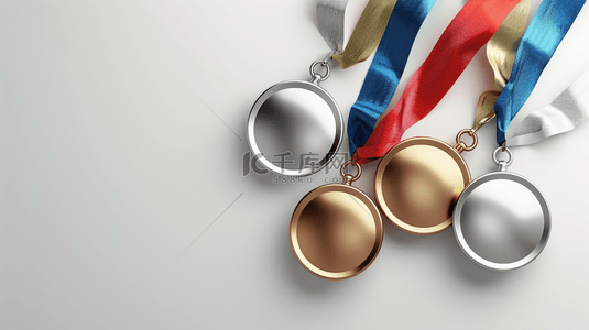 金徽章和絲帶背景图片_奥运会运动会体育比赛奖项奖章荣誉奖牌图片