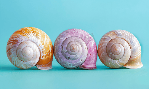 三只不同颜色的海蜗牛