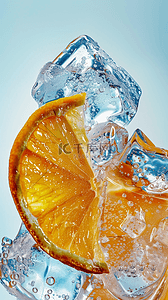 夏天透明冰块里的橙子桔子清凉清爽图片