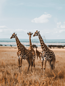 长角骷髅印花摄影照片_非洲坦桑尼亚塞伦盖蒂草原上的长颈鹿在吃野生动物