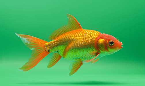 黄金碗摄影照片_金鱼在绿色背景上分离