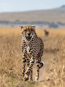 古装赛马摄影照片_一只野生猎豹即将袭击非洲坦桑尼亚塞伦盖蒂的野生动物园
