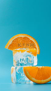 清凉夏天清爽冰块里的橙子桔子背景