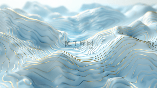 浅蓝鎏金线条3D山脉地形图鸟瞰山脉设计