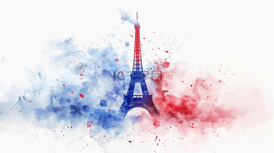 巴黎奥运会水彩地标埃菲尔铁塔背景