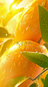清凉水果夏日背景图片_夏天水果明亮鲜黄色带着水珠芒果素材