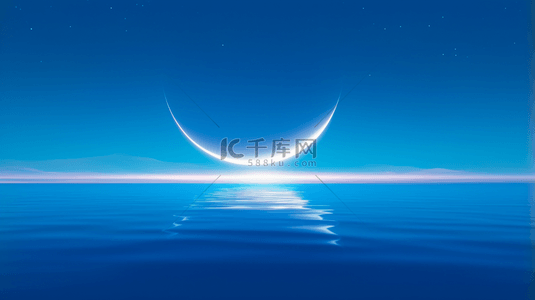 湖光倒影背景图片_清新蓝色夜空海上月亮倒影背景