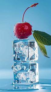 樱桃专用背景图片_冰爽透明冰块里的樱桃背景