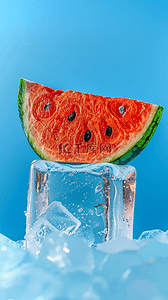 清凉清爽3D透明冰块里的西瓜设计