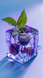软糖葡萄背景图片_清凉夏天清爽透明冰块里的紫色葡萄背景图片