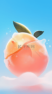 桃子人行背景图片_桃粉色夏天清凉清爽冰块里的桃子素材