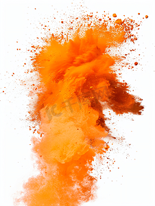 颗粒抽象摄影照片_白色背景上溅出的橙色粉末彩色尘云的抽象设计