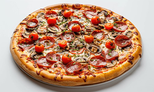 意大利腊肠番茄和蘑菇披萨