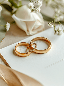 金结婚戒指与邀请婚礼