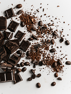 咖啡豆和黑巧克力颗粒