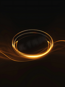 旋涡振荡器摄影照片_黑色背景上声波振荡的抽象金圆环光效应