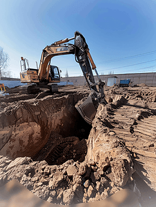 挖掘机在建筑工地上挖一个洞