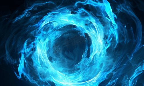空气运动摄影照片_黑色背景上发光的浅蓝色漩涡的摘要背景