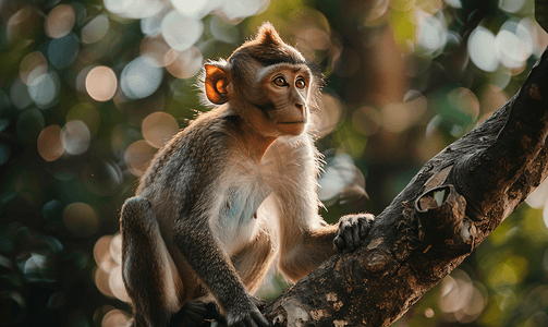 自然栖息地森林和丛林中的猴子坐在树上
